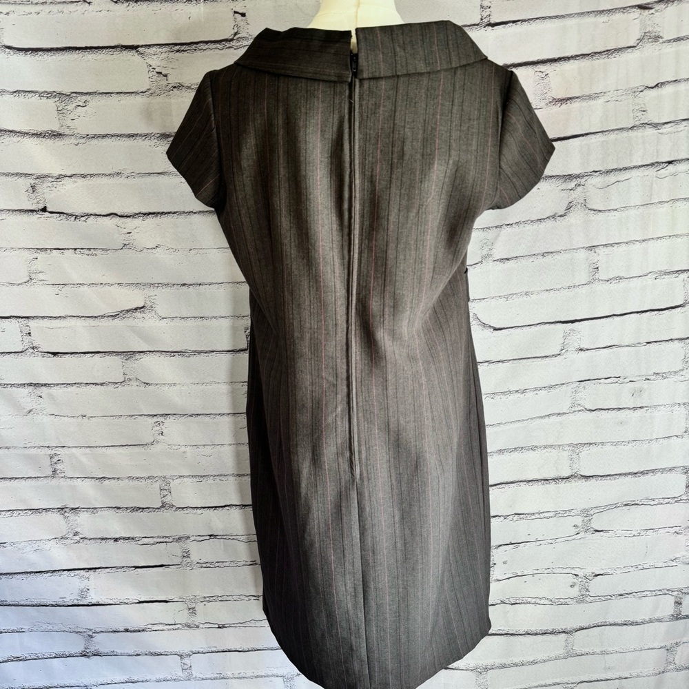 Karin Stevens Gray Pinstripe Sheath Dress Tie Waist Career Office Size 14 - Picture 5 of 16
